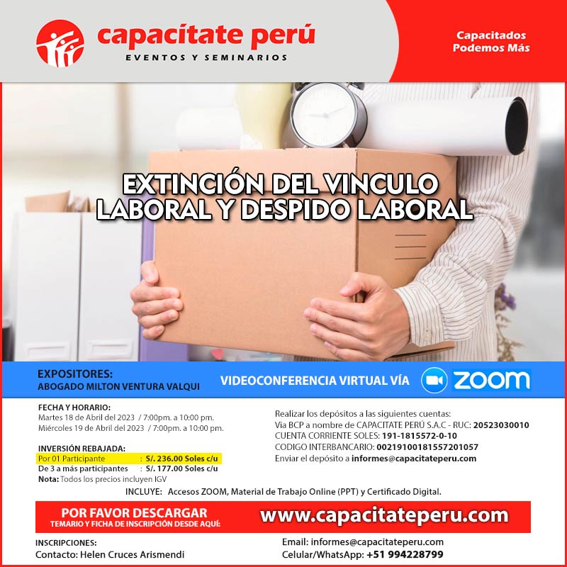 SEMINARIO – TALLER "EXTINCIÓN DEL VINCULO LABORAL Y DESPIDO LABORAL"